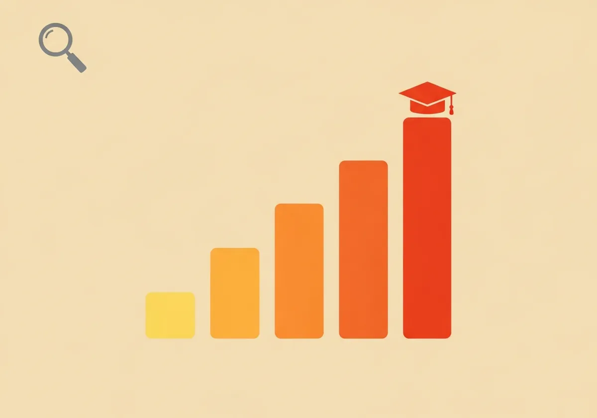 Graphique en escalier illustrant la progression du référencement d'un site sur plusieurs mois