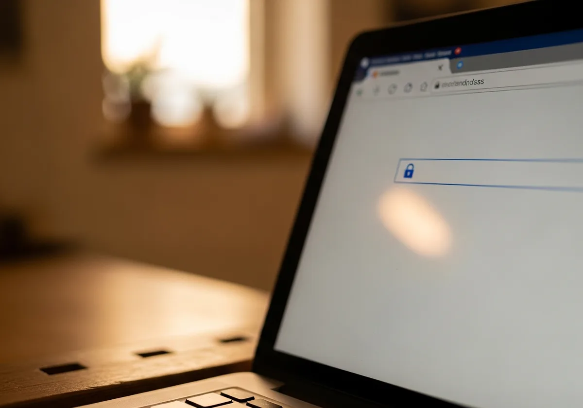Gros plan sur un cadenas HTTPS affiché dans la barre d'adresse d'un navigateur, écran d'ordinateur portable