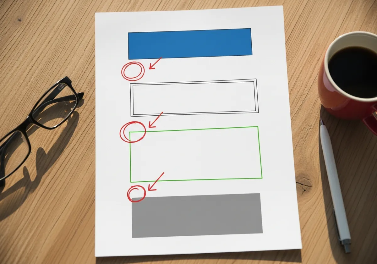 Schéma annoté à la main montrant les trois zones d'un résultat Google — title, URL et meta description — reliées par des flèches sur une feuille posée sur un bureau